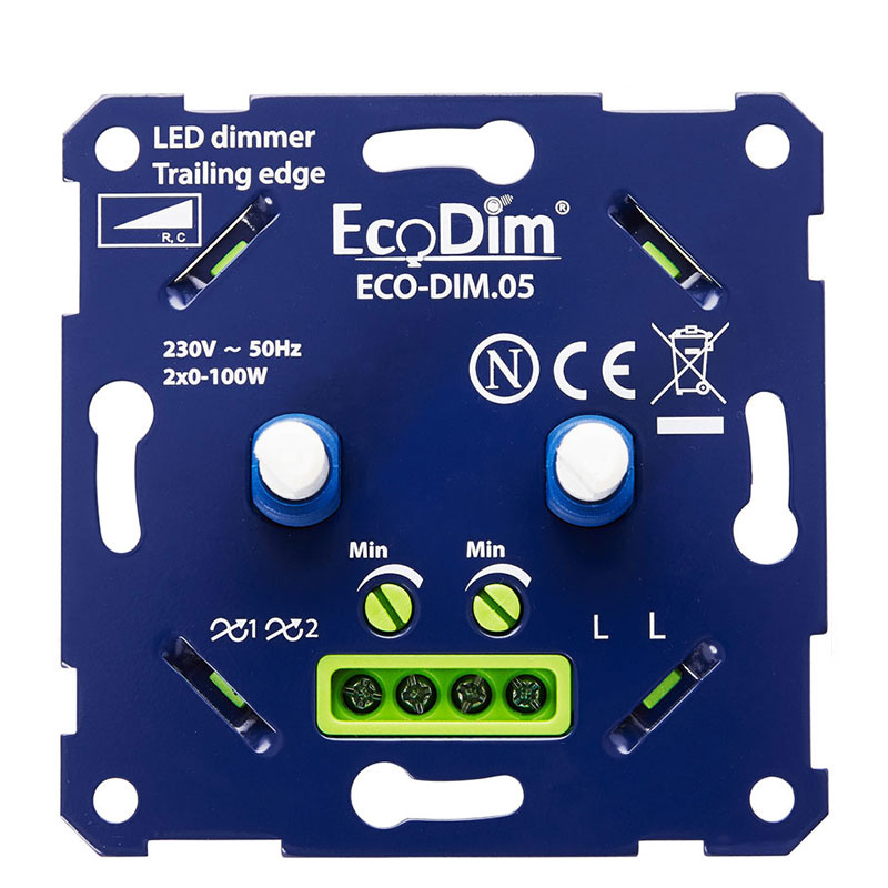 hoofdpijn instant Technologie ECO-DIM.05 Led dimmer duo 2x 0-100W fase afsnijding (RC) - Lampbestellen.nl