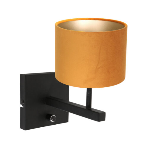 Steinhauer Wandlamp Stang 8176ZW Zwart + Kap Velours Goud