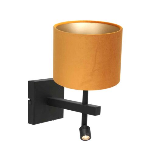 Steinhauer Wandlamp Stang 8207ZW Zwart + Kap Velours Goud