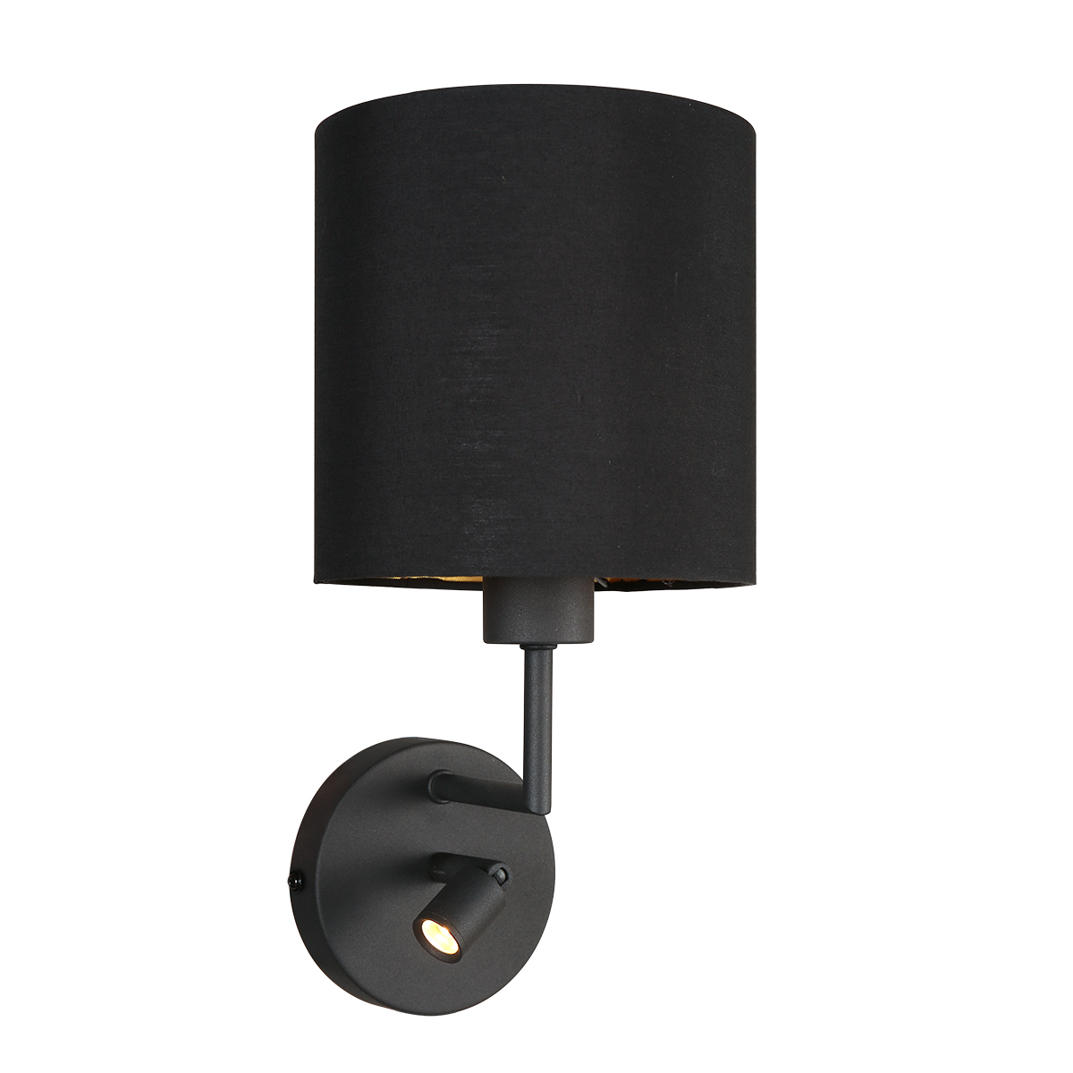 Wandlamp Noor 1562ZW Zwart met USB-Lader en E27fitting