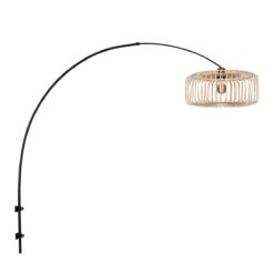 Zwarte boog wandlamp Sparkled Light 4151ZW met naturel bamboe kap