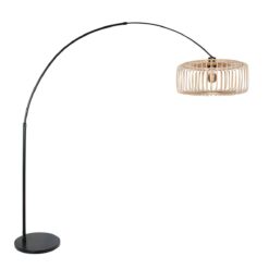 Zwarte Booglamp Sparkled Light 4149ZW met naturel bamboe kap
