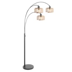 3 Lichts vloerlamp Sparkled Light 4148ZW met naturel bamboe kappen