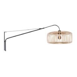 Zwarte wandlamp Elegant Classy 4153ZW met naturel bamboe kap