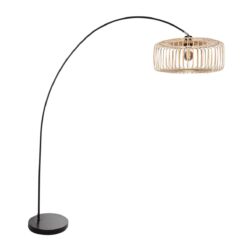 Zwarte booglamp / vloerlamp Solva 4156ZW met naturel bamboe kap