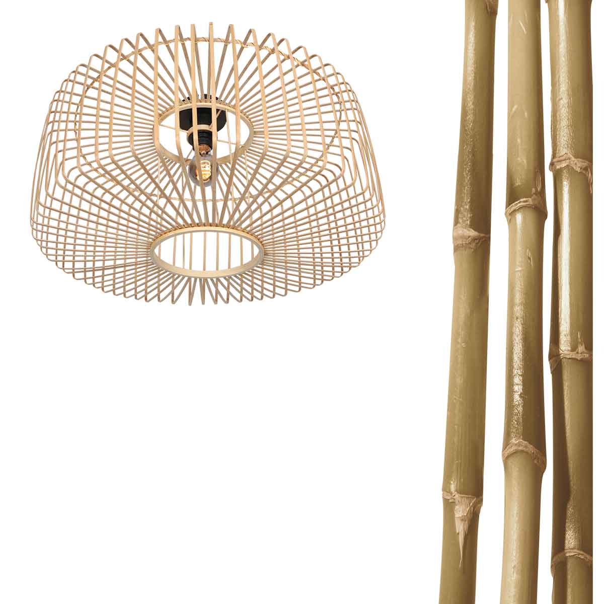 Naturelkleurige plafondlamp Breeza-Beach 4144ZW met bamboe kap Ø 60cm - Afbeelding 7