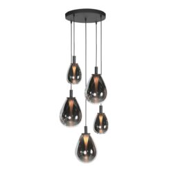 Glimsy 4198ZW Hanglamp 5 lichts met smoke glazen