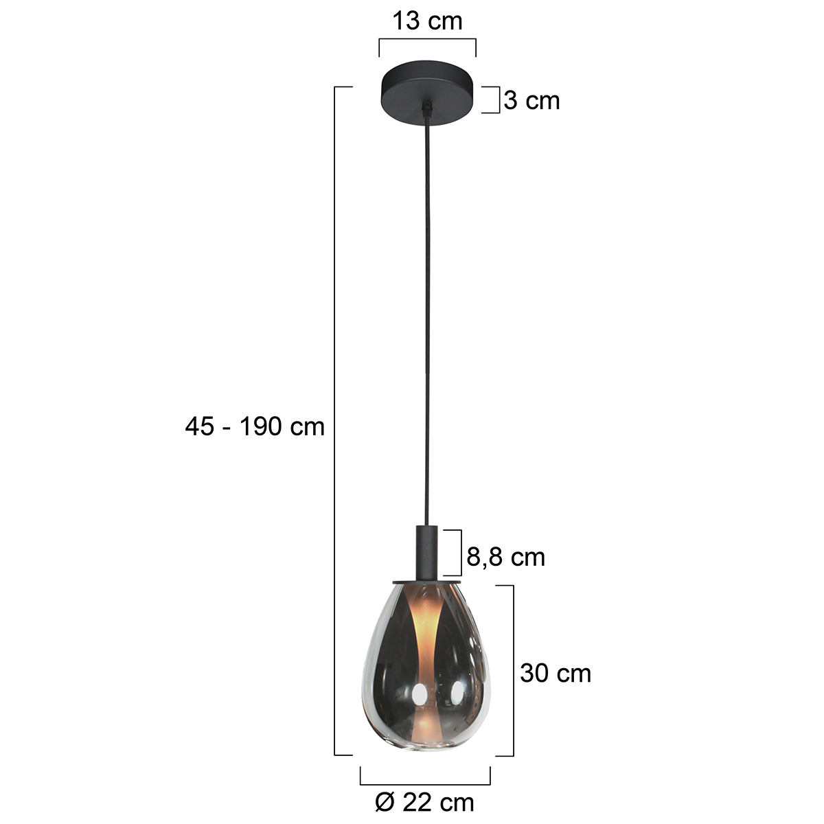 Glimsy 4199ZW Hanglamp – Zwart Glas Ø22 cm - Afbeelding 10