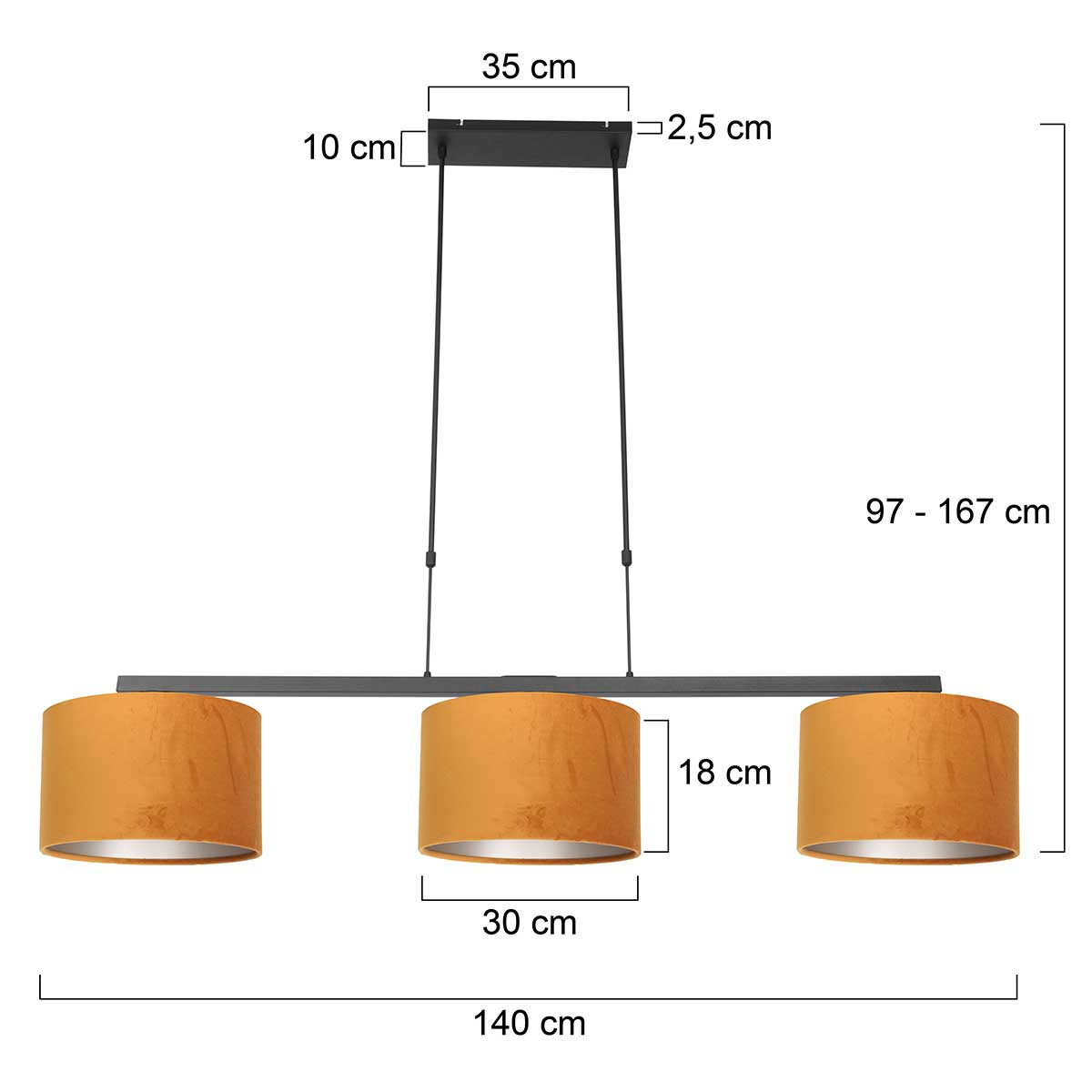 Hanglamp Stang 3460ZW + Kap Velours Goud - Afbeelding 7