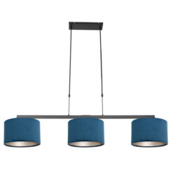 Hanglamp Stang 3464ZW Zwart + Kap Velours Blauw