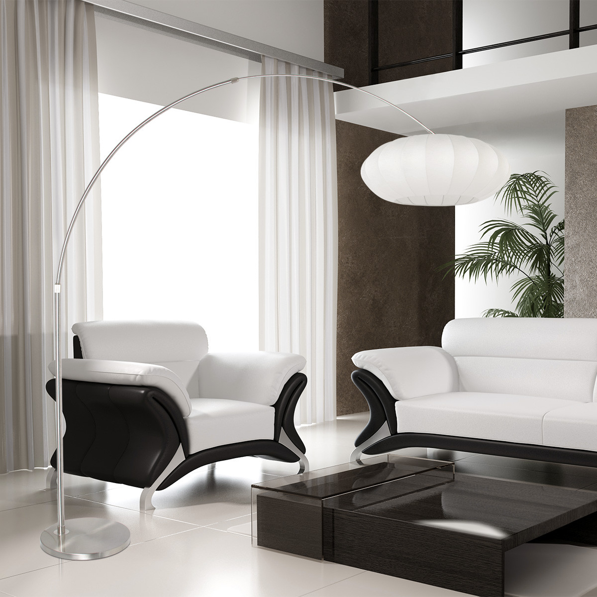 Staalkleurige vloerlamp booglamp Sparkled Light 3806ST met witte kap - Afbeelding 3