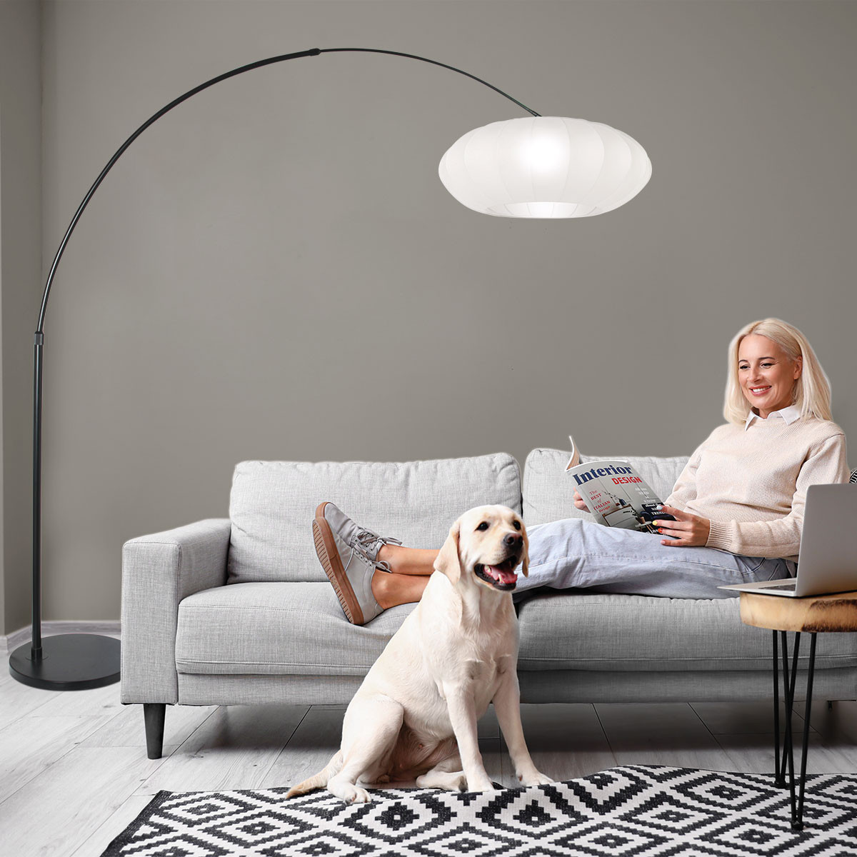 Zwarte vloerlamp Sparkled Light 3807ZW met een witte lampenkap - Afbeelding 4