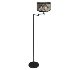 Steinhauer zwarte vloerlamp Bella met bamboe kap 3884ZW