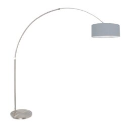 Staalkleurige vloerlamp / booglamp Sparkled Light 3927ST inclusief blauw linnen kap