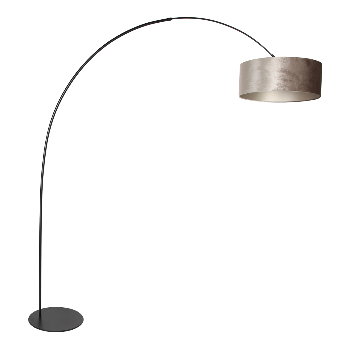 Zwarte vloerlamp Curve 4263ZW met grijs velours kap – Uniek design en functioneel gebruik