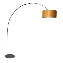 Zwarte vloerlamp Curve 4264ZW met goudkleurige velours kap (okergeel)
