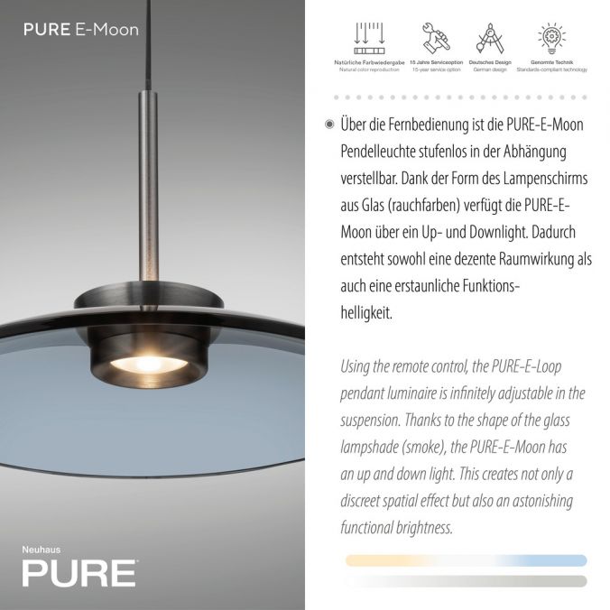 Neuhaus Hanglamp Pure E-Moon Grijs met Smoke Glas en afstandsbediening 2195-15 - Afbeelding 4